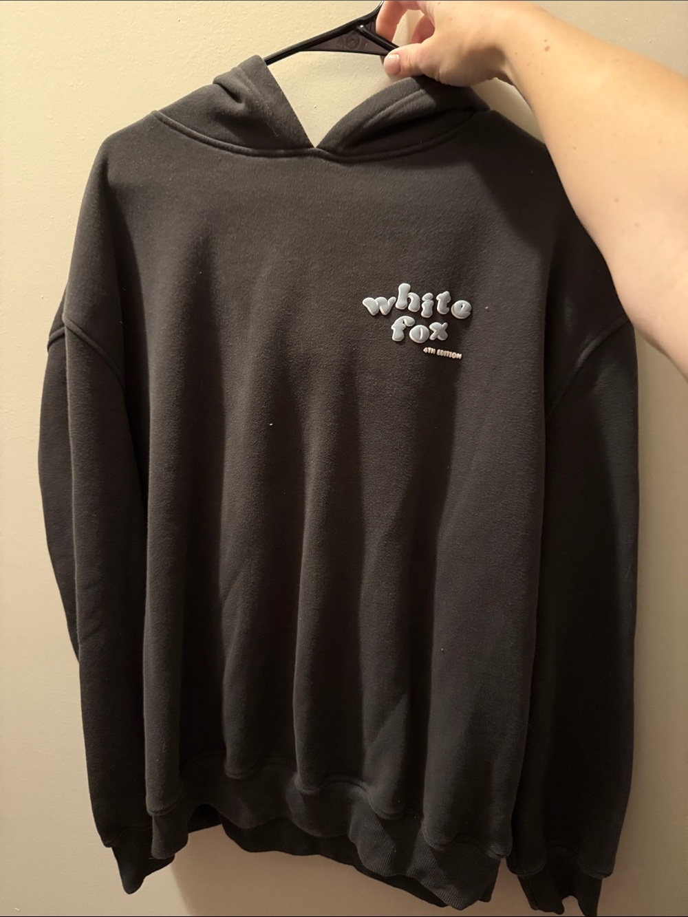 White Fox Boutique Black Hoodie with Raised White Logo